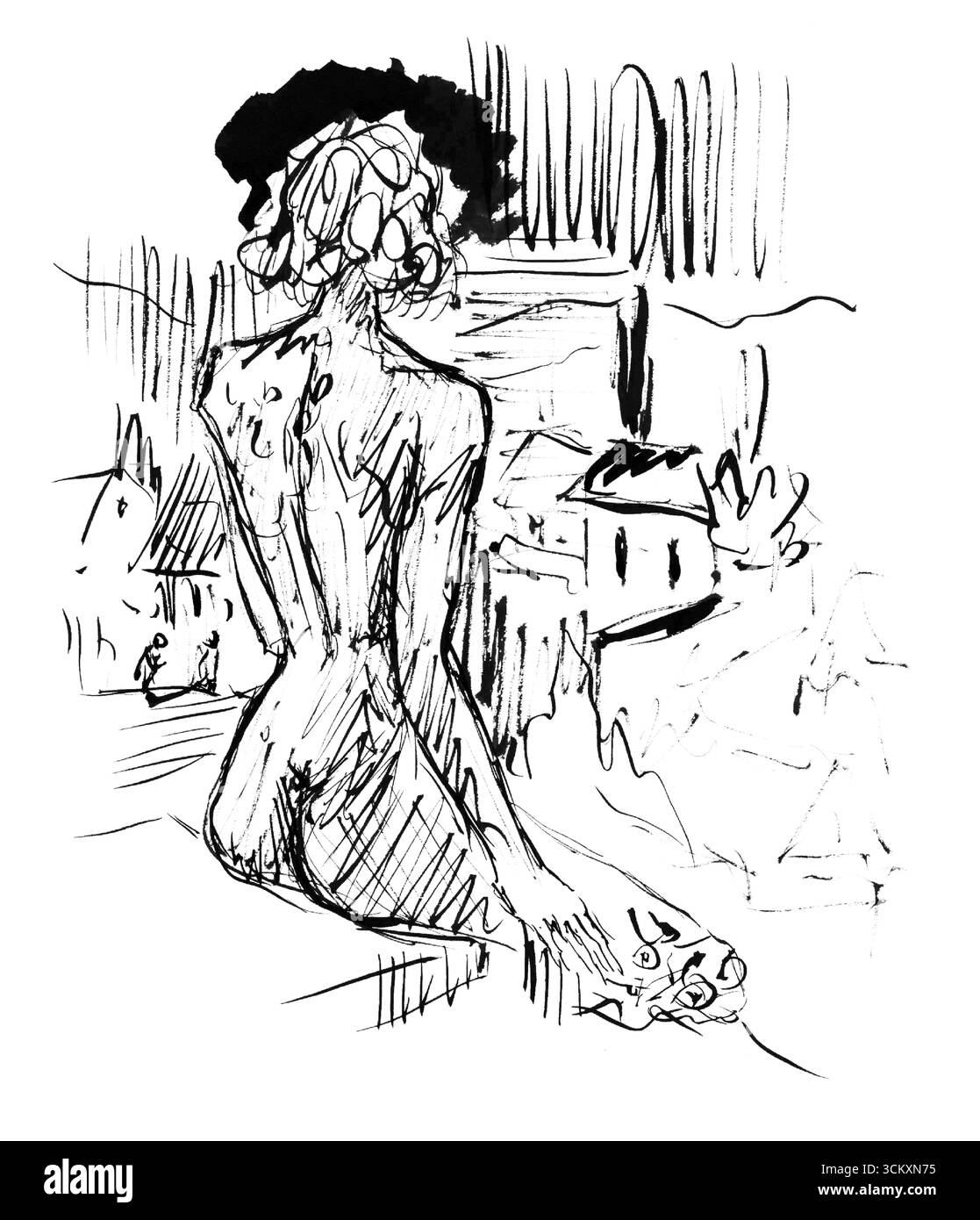 Sketchbook 22 Sitting Woman in the Landscape par Arnold Peter Weisz Kubincan, étude de figure du début du XXe siècle, œuvre d'art du domaine public à haute résolution Banque D'Images