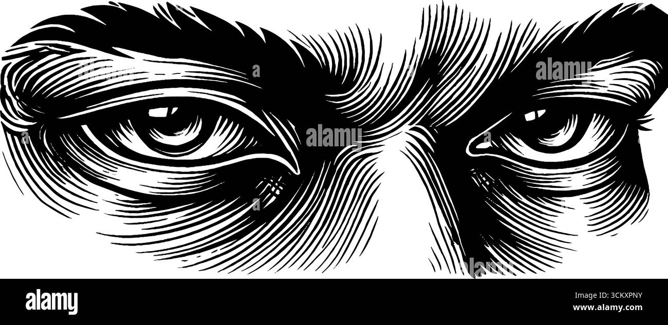 Mystérieux visage d'ombre flottant avec des yeux intenses dans un design noir et blanc. Illustration de Vecteur Mystérieux visage d'ombre flottant avec des yeux intenses dans un design noir et blanc. Illustration de Vecteur
