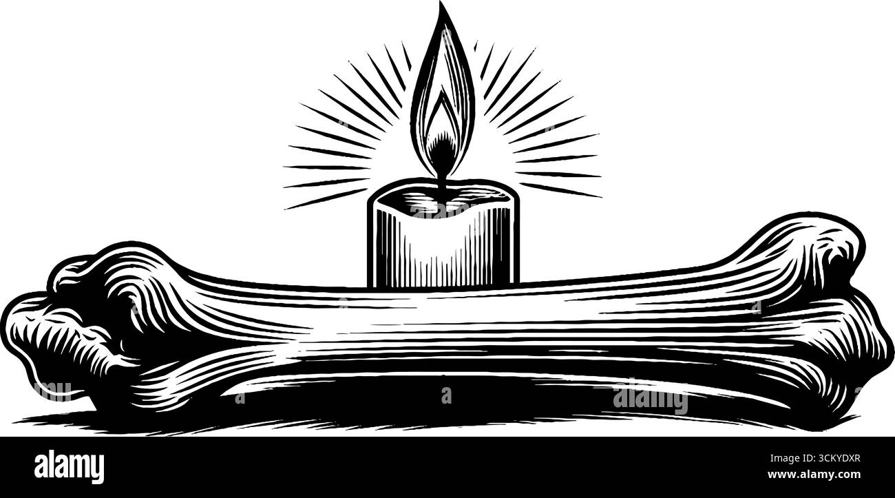 OS sacré avec des marques d'encre et la conception de brûle de bougie pour des thèmes spirituels et rituels. Illustration de Vecteur