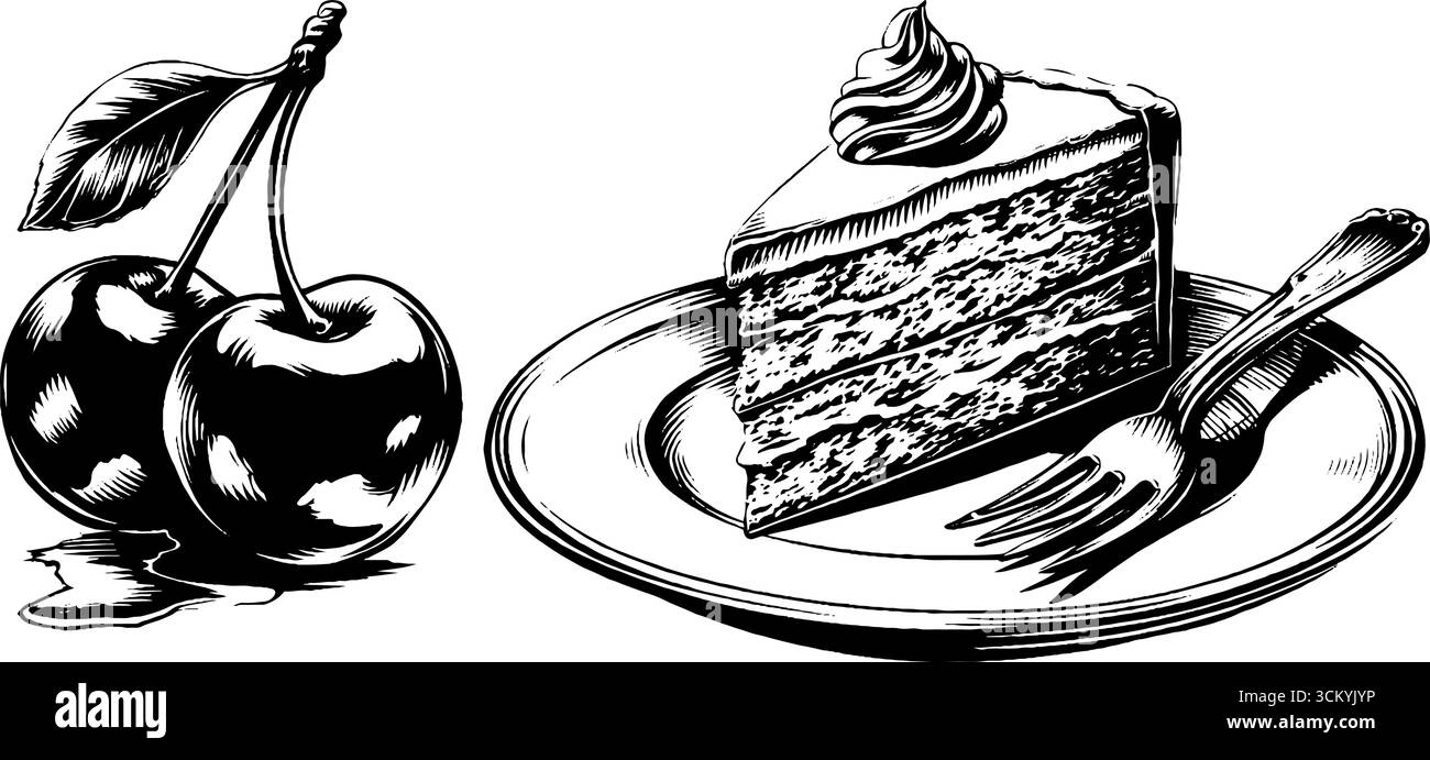 Délicieuse tranche de gâteau superposée avec cerise sur le dessus pour des inspirations de dessert. Illustration de Vecteur Délicieuse tranche de gâteau superposée avec cerise sur le dessus pour des inspirations de dessert. Illustration de Vecteur