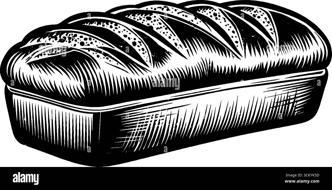 Moule à pain noir et blanc avec pâte à pain levante sur une surface en bois. Illustration de Vecteur