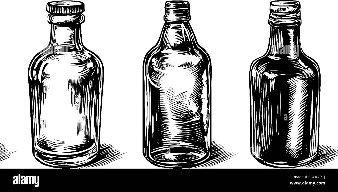 Bouteilles de vin de riz au jasmin vintage avec conception de contour de grue pour l'inspiration d'étiquette. Illustration de Vecteur