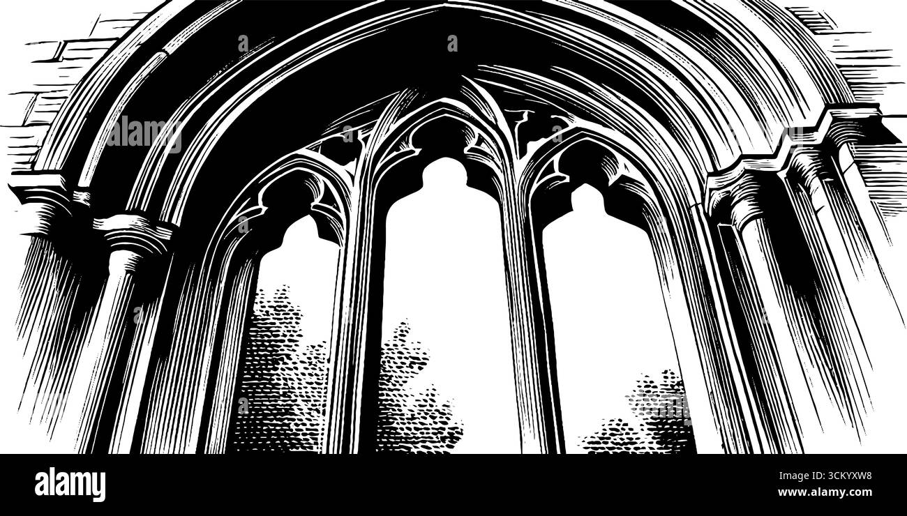 Fenêtre tracée d'architecture gothique avec conception d'arc pour un décor artistique. Illustration de Vecteur