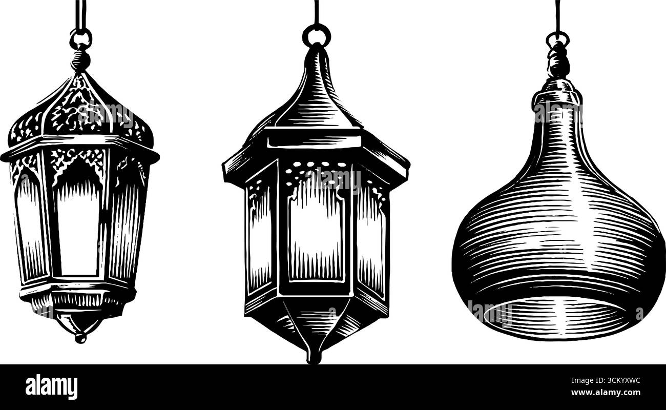 Lanternes marocaines en fer forgé pour un décor artistique et design. Illustration de Vecteur