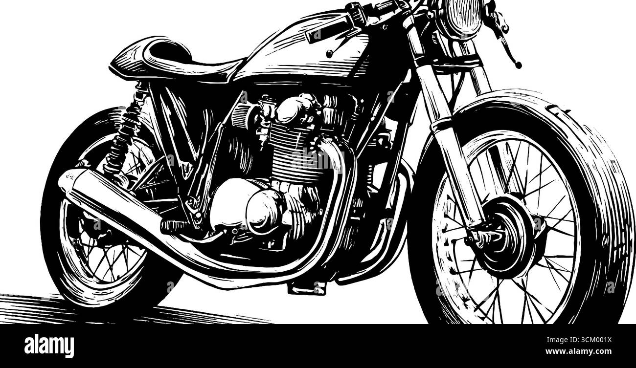 Moto classique avec silhouette de tuyau d'échappement pour le design rétro et les projets d'art. Illustration de Vecteur