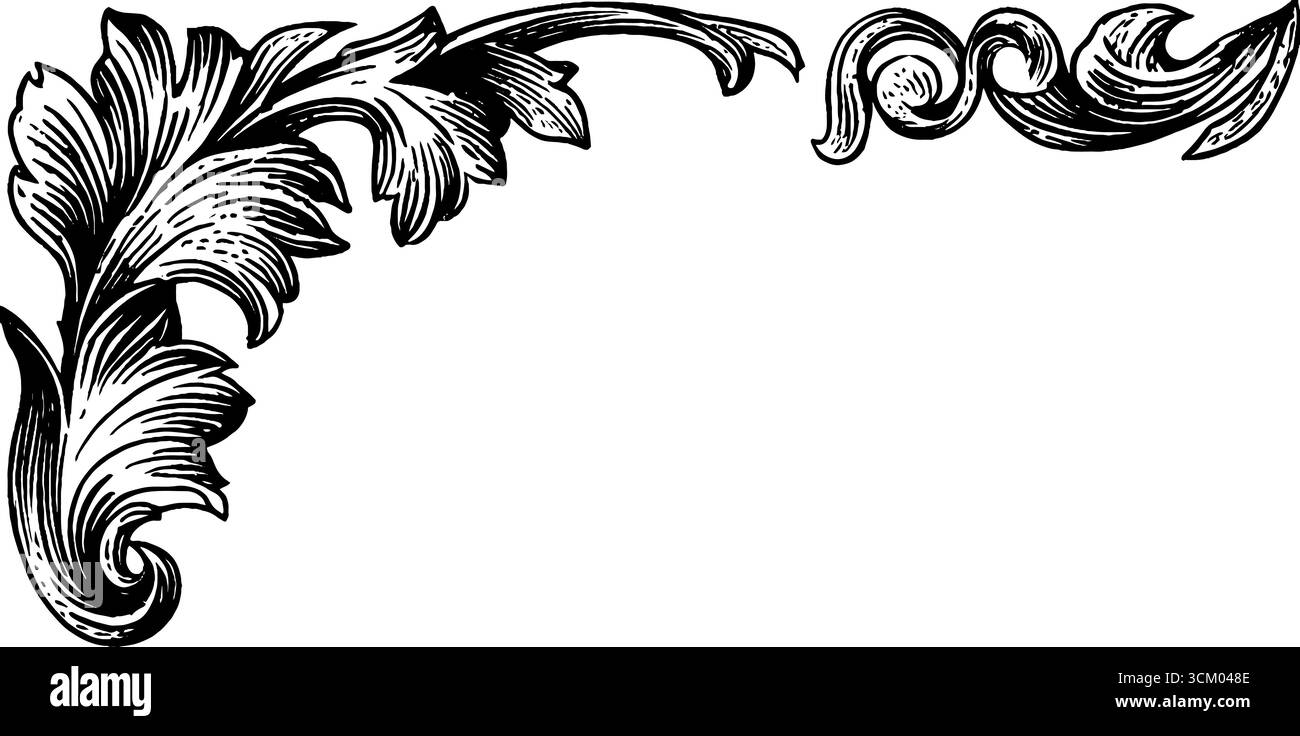 Design d'angle orné vintage en noir et blanc pour l'art décoratif et l'impression. Illustration de Vecteur