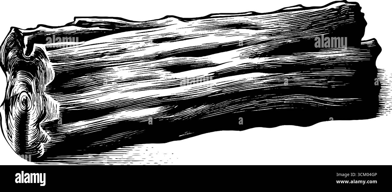 Silhouette de bûche rustique avec texture de flocons détaillée pour les projets de design vintage. Illustration de Vecteur