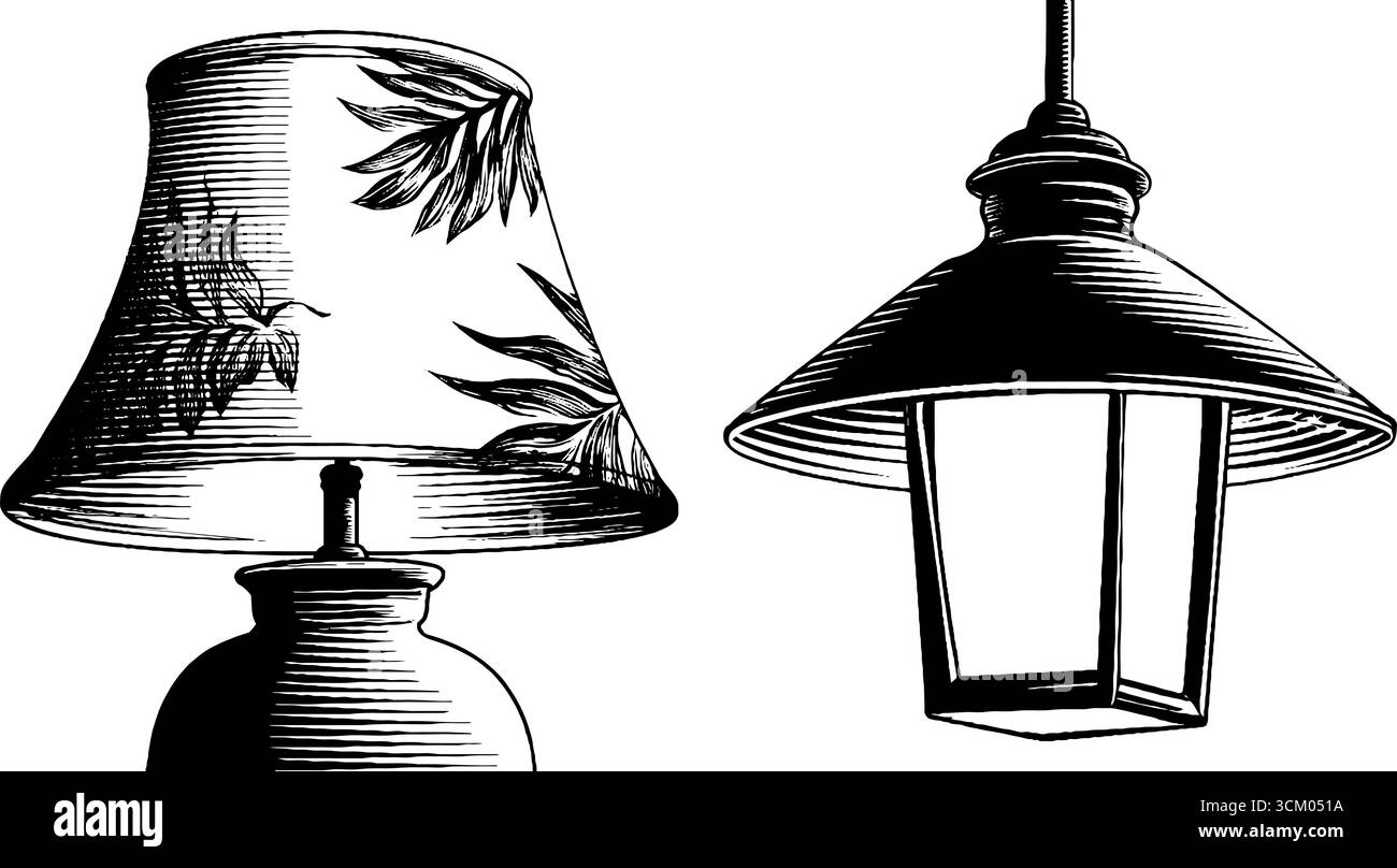 Lampes de table bohémiennes avec design de nuances brodées pour la décoration intérieure. Illustration de Vecteur