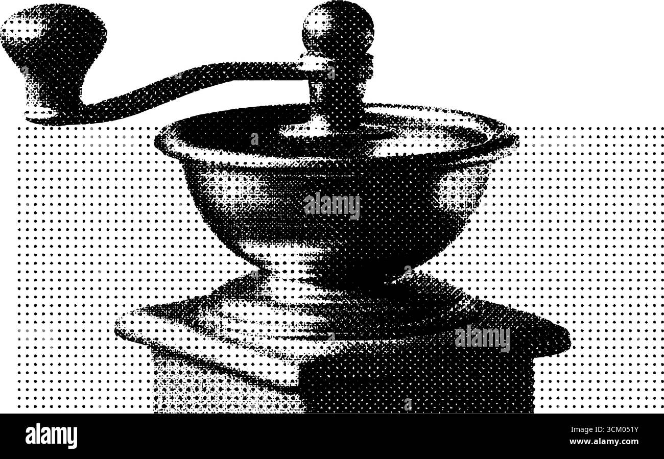 Moulin à café antique vintage dans le style de point demi-ton pour les projets de design rétro. Illustration de Vecteur