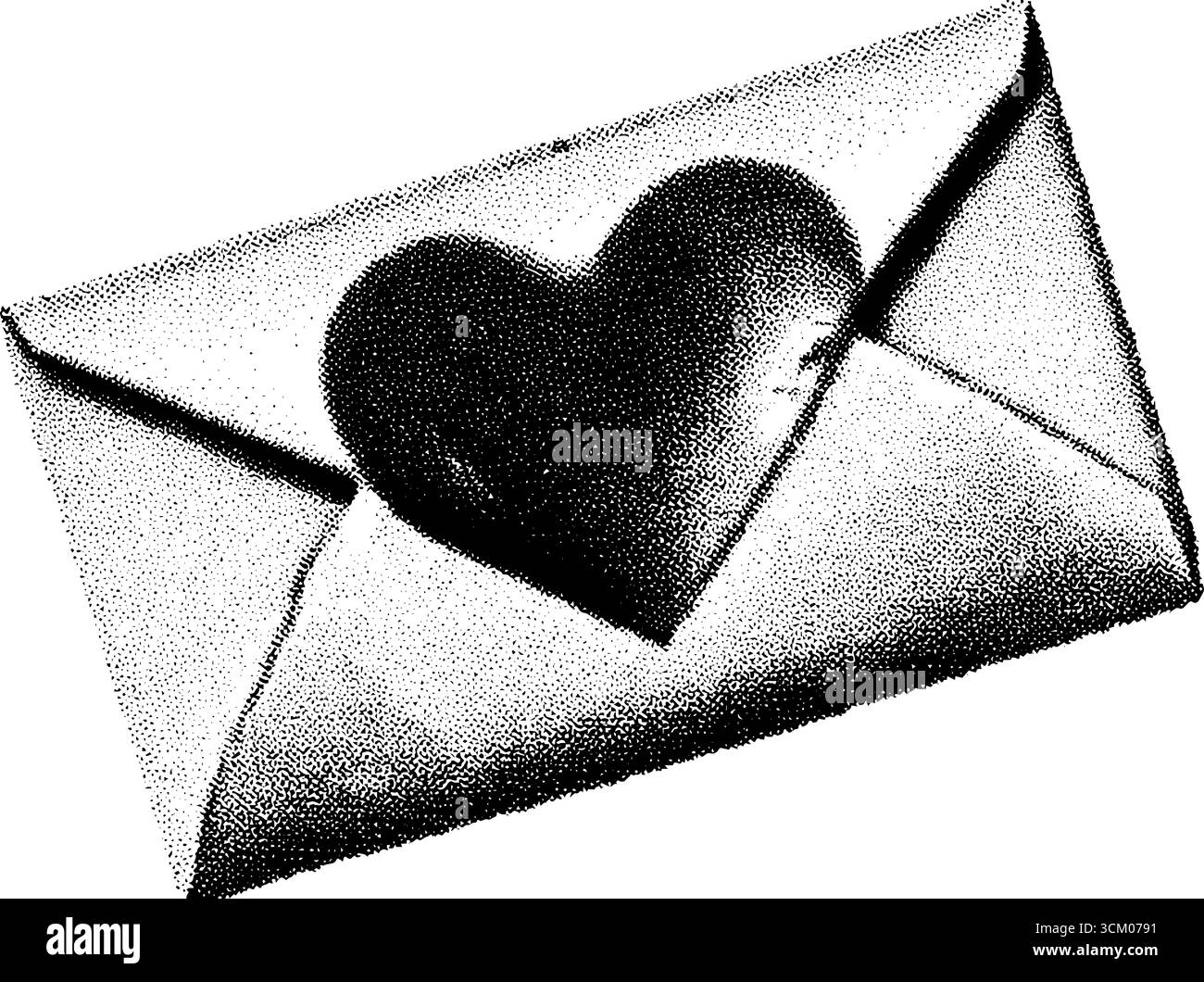 Enveloppe vintage pop art avec motif coeur et pois demi-tons pour les cartes de vœux. Illustration de Vecteur