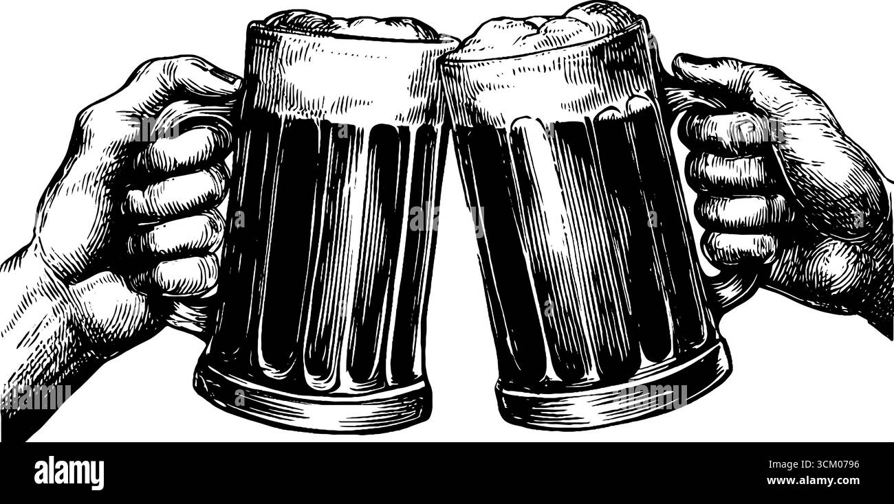 Célébration joyeuse avec des amis qui se serrent des tasses à bière pour un rassemblement festif. Illustration de Vecteur Célébration joyeuse avec des amis qui se serrent des tasses à bière pour un rassemblement festif. Illustration de Vecteur