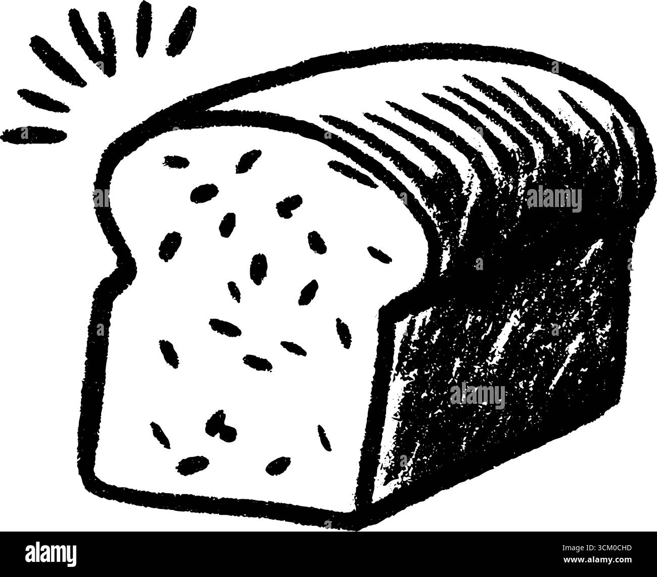 Croquis artisanal de pain rustique avec des miettes. Illustration de Vecteur