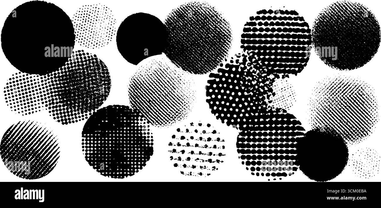 Collage d'autocollants punk avec des points demi-teintes vintage pour la conception artistique grunge. Illustration de Vecteur