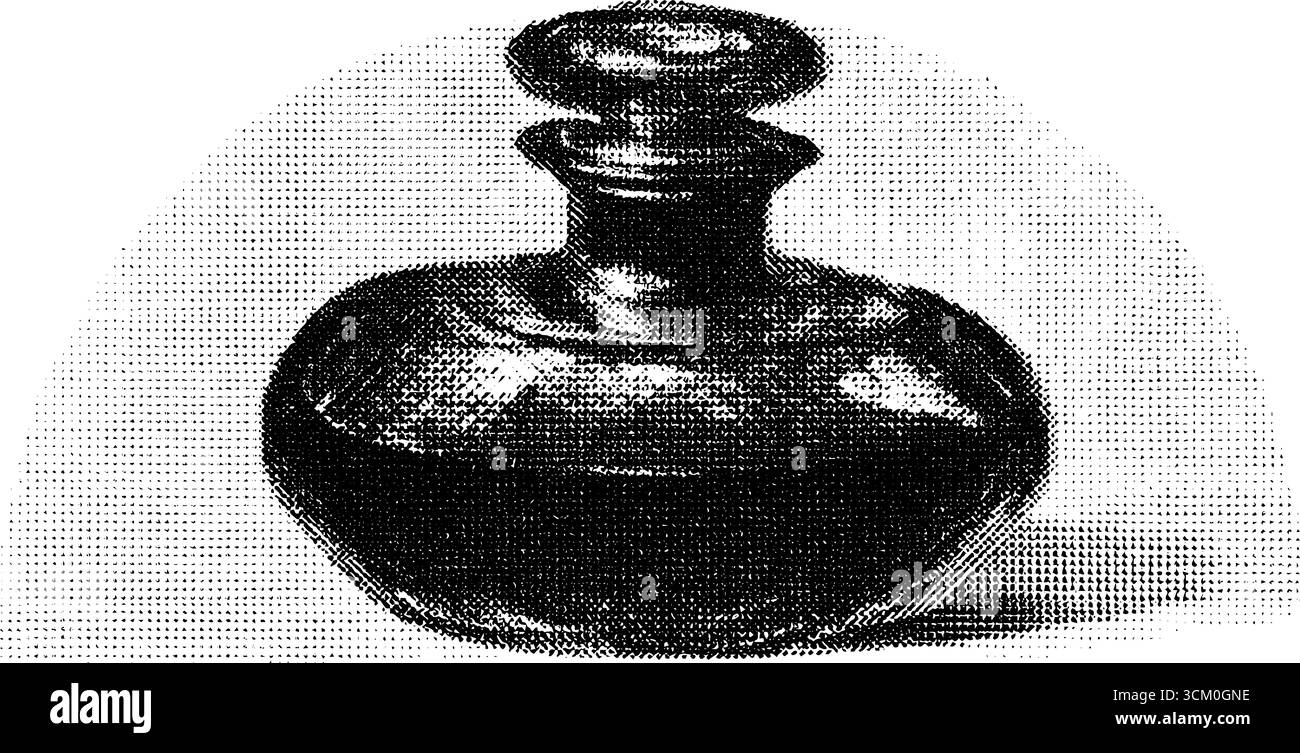 Bouteille de parfum de luxe vintage avec bouchon orné dans un style demi-ton pour un design artistique. Illustration de Vecteur