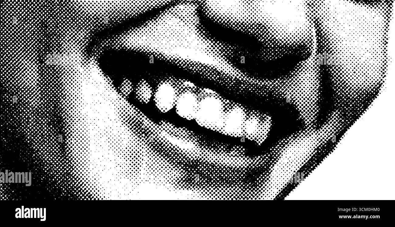 Visage souriant esthétique punk dans le style vintage des points demi-teintes. Illustration de Vecteur