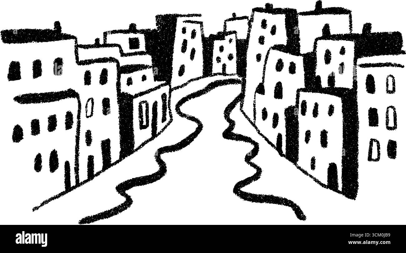 Scène nocturne urbaine sereine avec fenêtres éclairées pour l'art et le design. Illustration de Vecteur