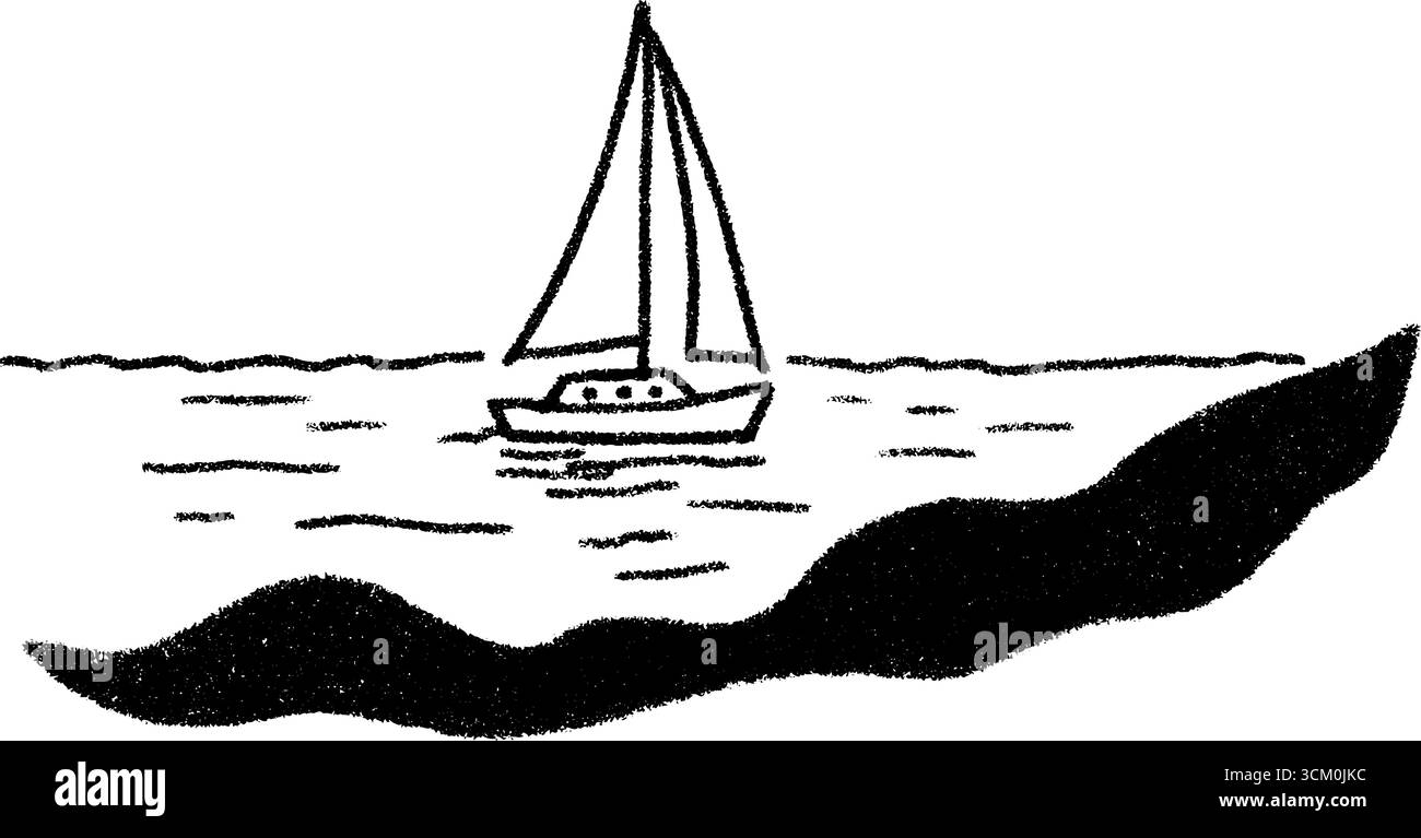 Voilier sur l'eau calme avec voile surélevée - conception de concept de voyage nautique. Illustration de Vecteur