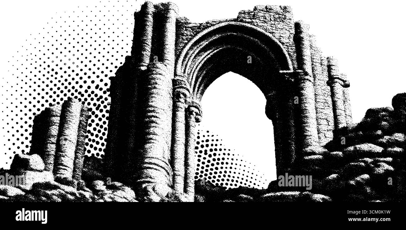 Contrefort volant vintage avec style de collage à pois demi-teintes pour un design rétro. Illustration de Vecteur