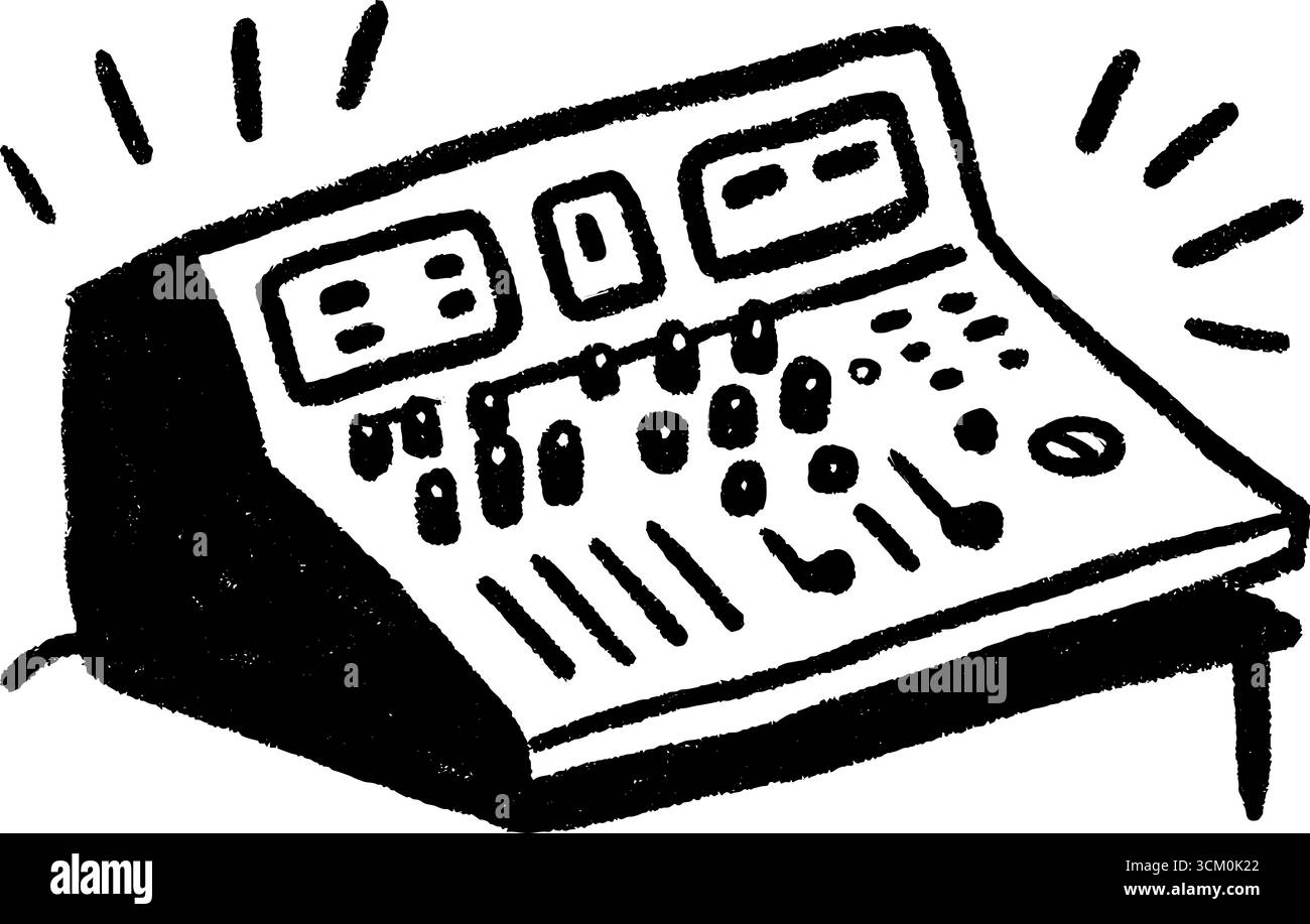 Croquis de cabine d'ingénieur du son avec boutons et commandes pour un design créatif. Illustration de Vecteur