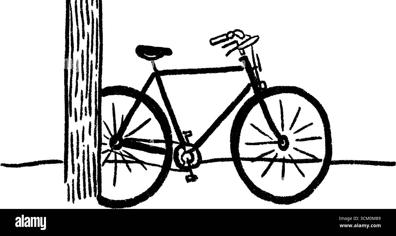 Vélo appuyé contre le mur en croquis noir et blanc pour la conception artistique. Illustration de Vecteur