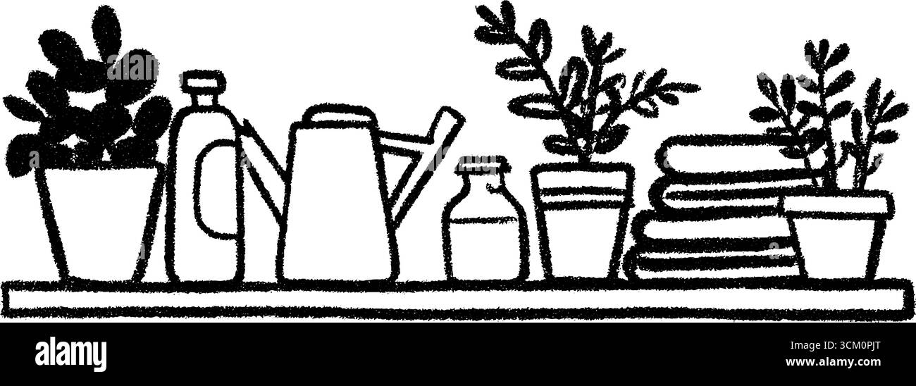 Design de buanderie compacte confortable et organisée avec étagères et plantes. Illustration de Vecteur