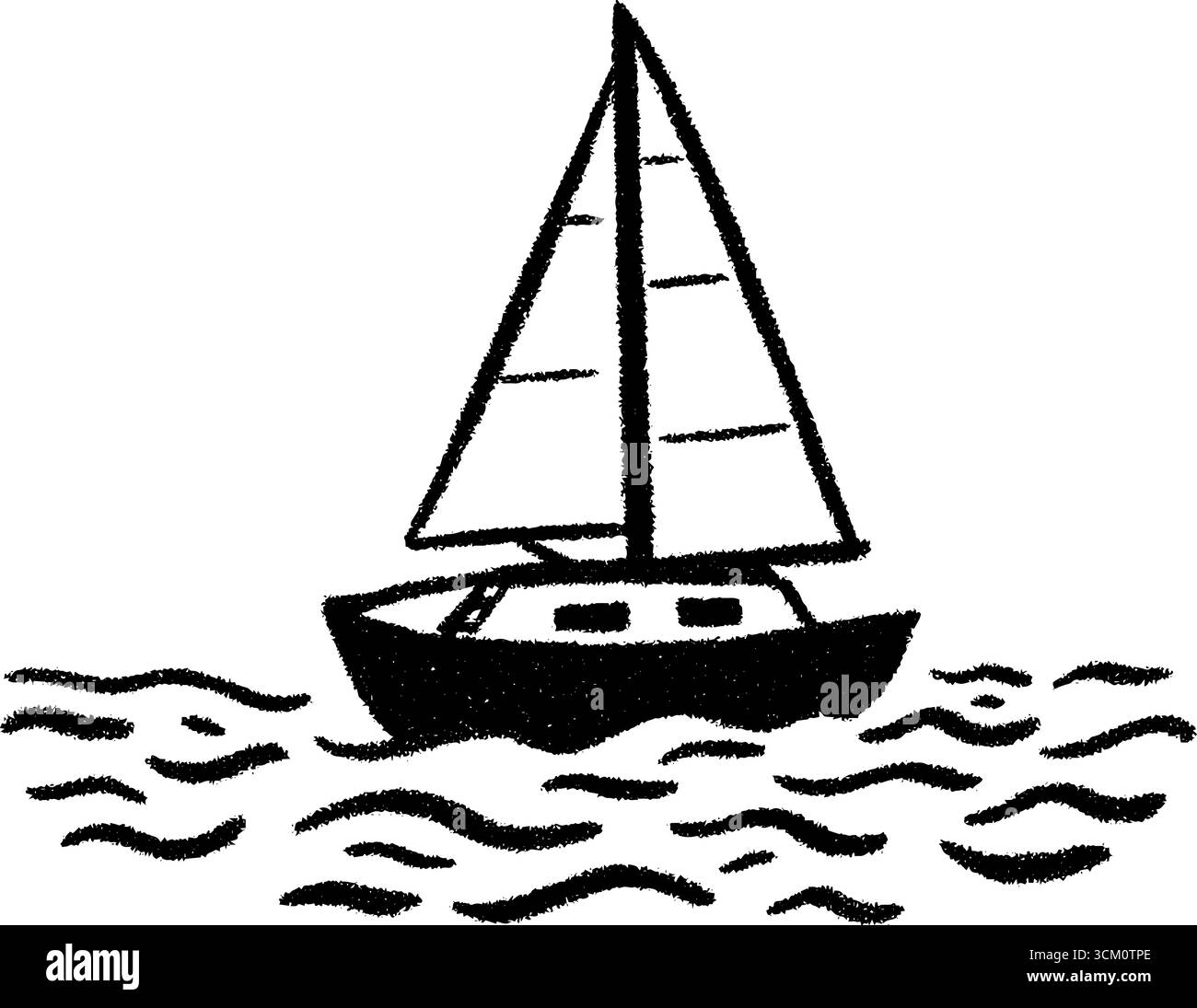 Voilier à voile surélevée sur eau calme - dessin nautique pour mur coupé Illustration de Vecteur