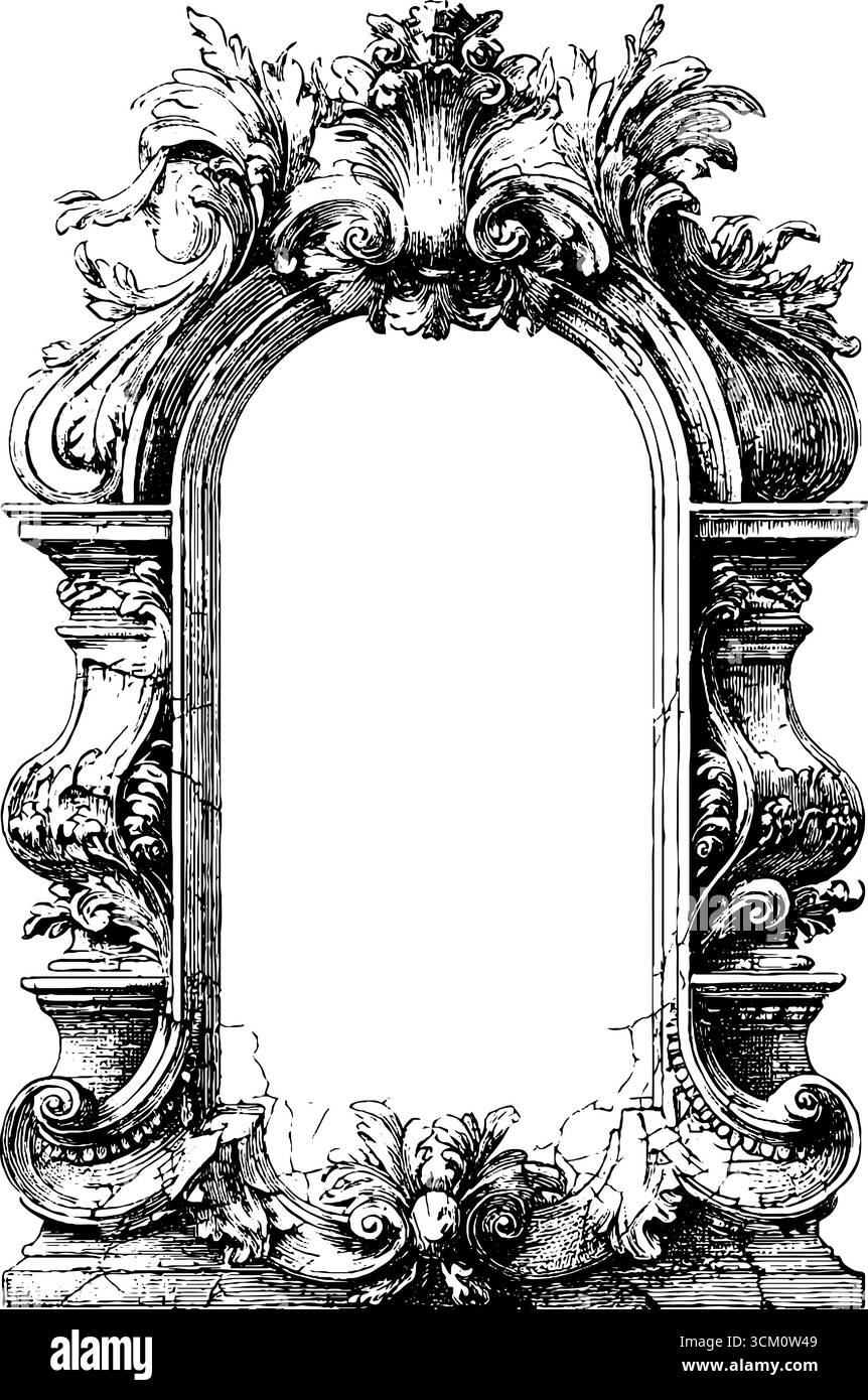 Cadre romain antique orné avec feuilles de laurier et fissure de pierre pour des motifs rétro. Illustration de Vecteur