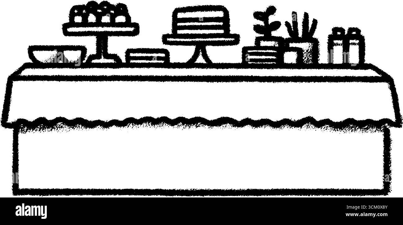 Croquis dessiné à la main de bar à desserts avec affichage de gâteau pour le design et l'inspiration de décor. Illustration de Vecteur