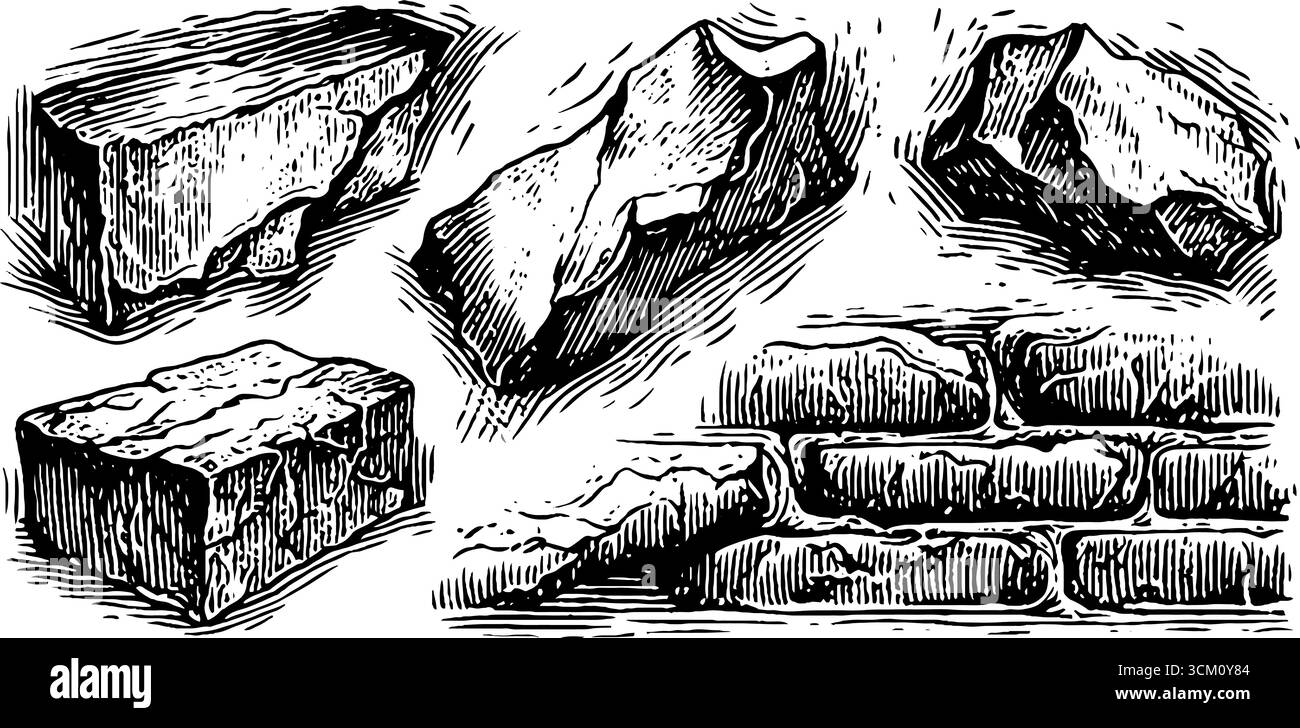 Illustrations vintage de fragments de mur fissurés et fresques pelées avec style de gravure dessiné à la main. Illustration de Vecteur