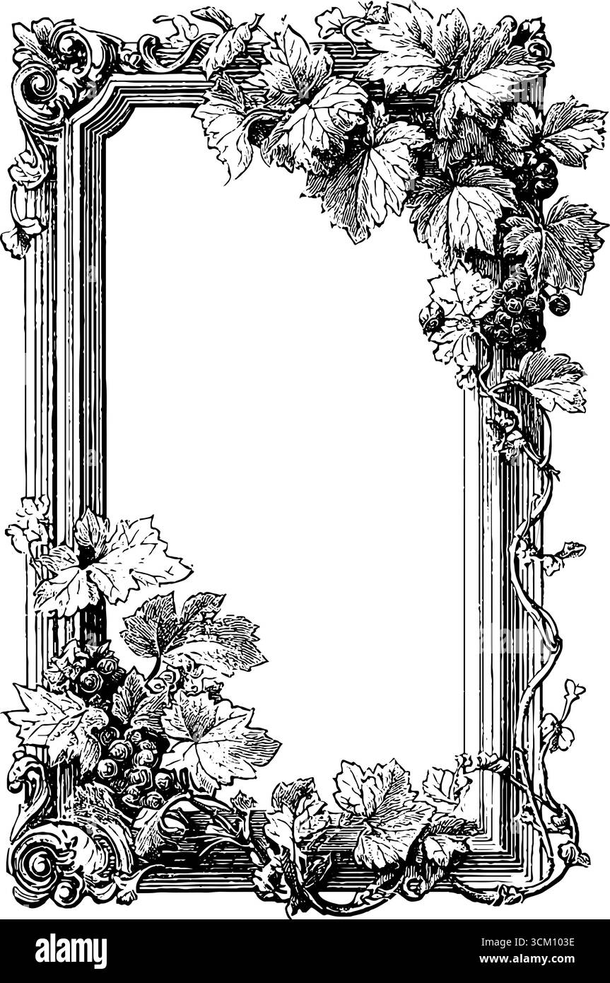 Cadre botanique vintage avec design structuré de moitié gauche pour cartes et affiches. Illustration de Vecteur
