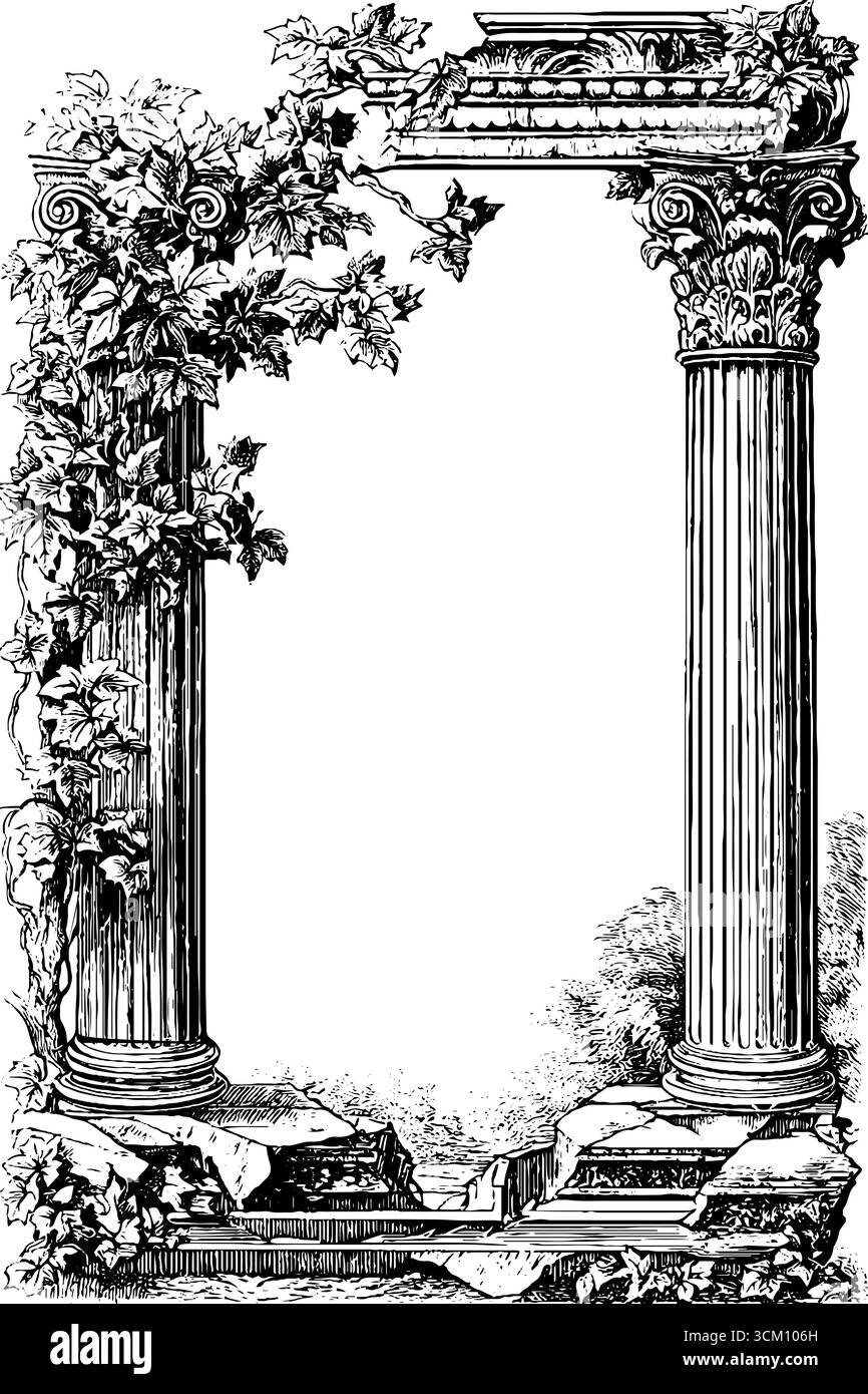 Bannière rectangulaire ornée avec un design de colonnes classiques symétriques pour une impression vintage. Illustration de Vecteur