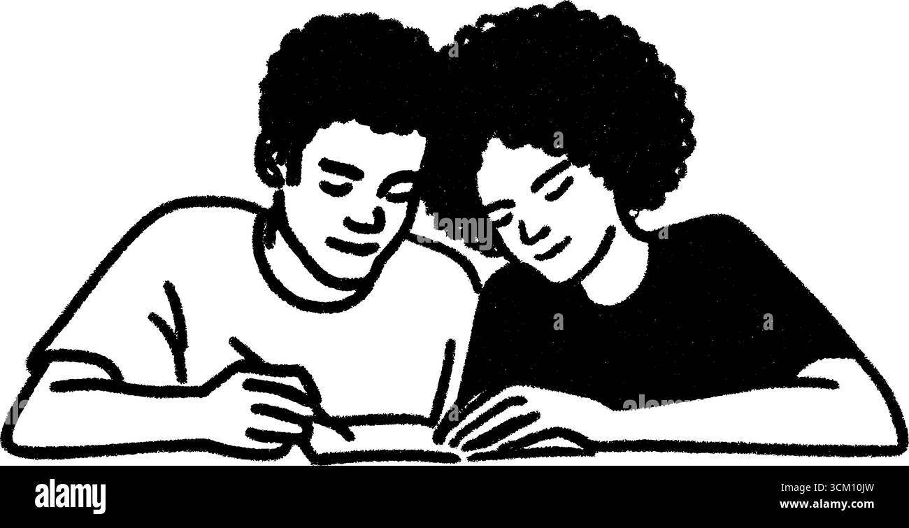 Couplez les liaisons solidaires sur l'activité de dessin partagée avec le style d'esquisse Illustration de Vecteur