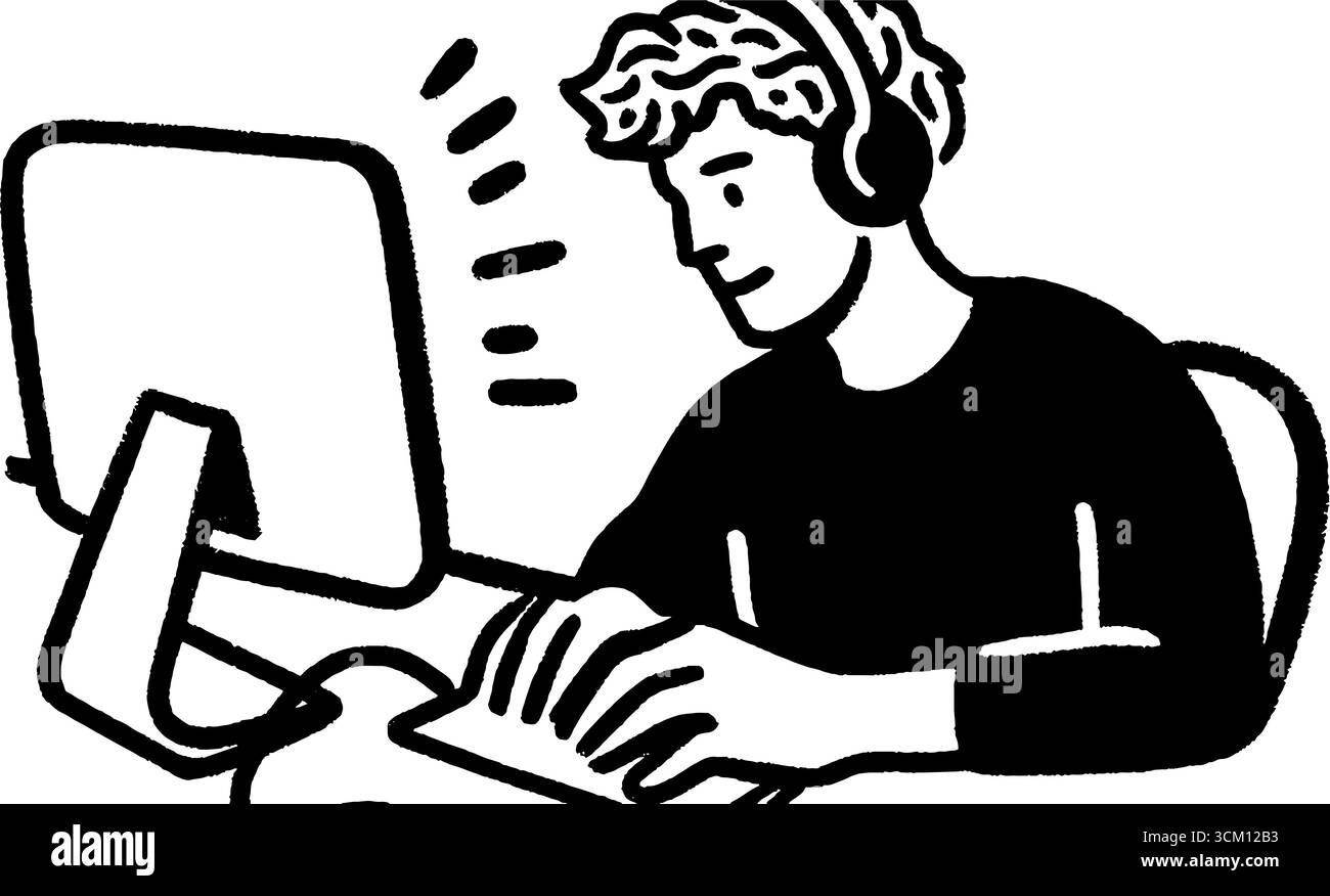 Créateur de contenu enregistrant des vidéos avec écouteurs et ordinateur pour des projets créatifs. Illustration de Vecteur