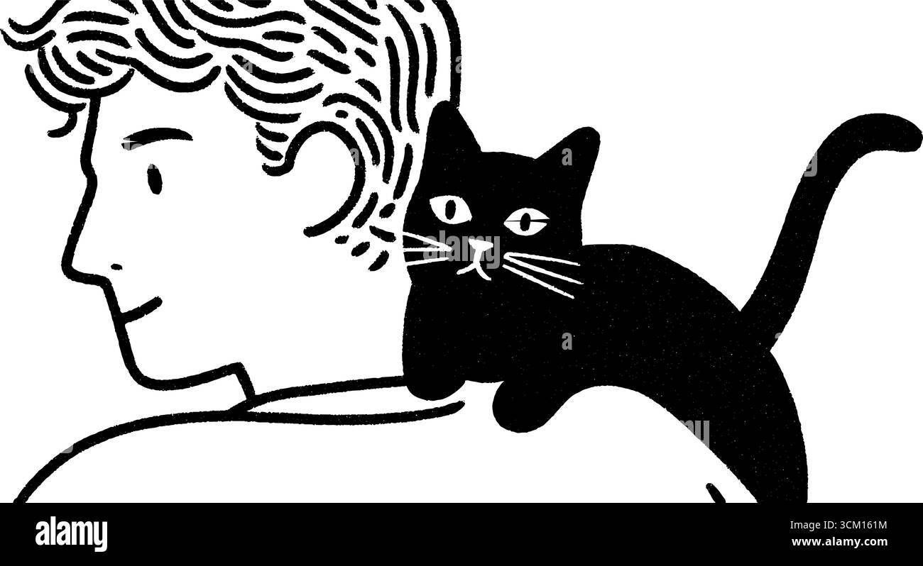 Moment calme : personne avec chat sauvé, concept de compagnie paisible. Illustration de Vecteur