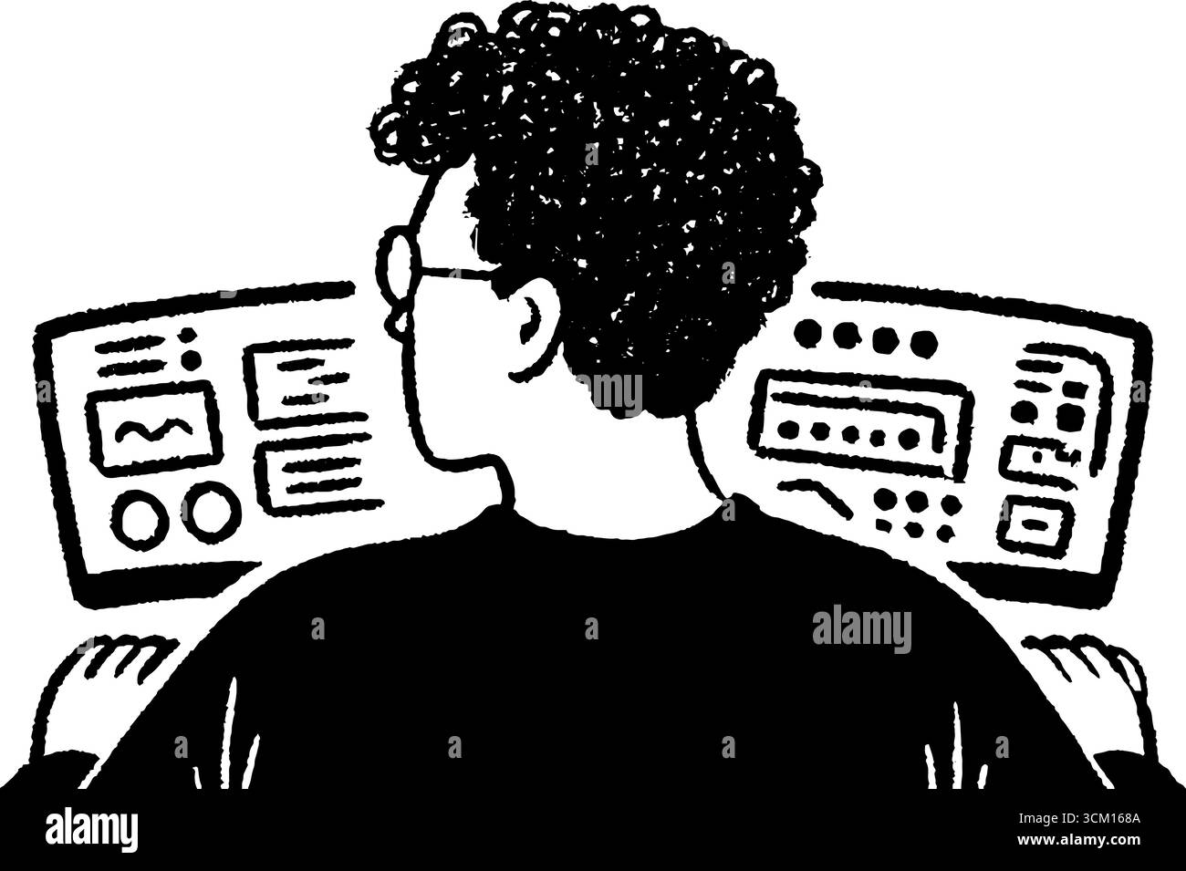 Ingénieur logiciel analysant la conception architecturale dans un style dessiné à la main. Illustration de Vecteur