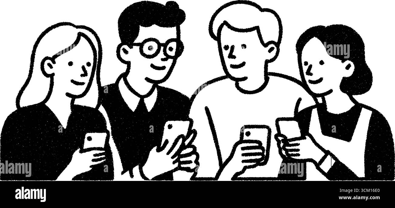 Concept d'application mobile de test de collaboration d'équipe dans un croquis dessiné à la main. Illustration de Vecteur