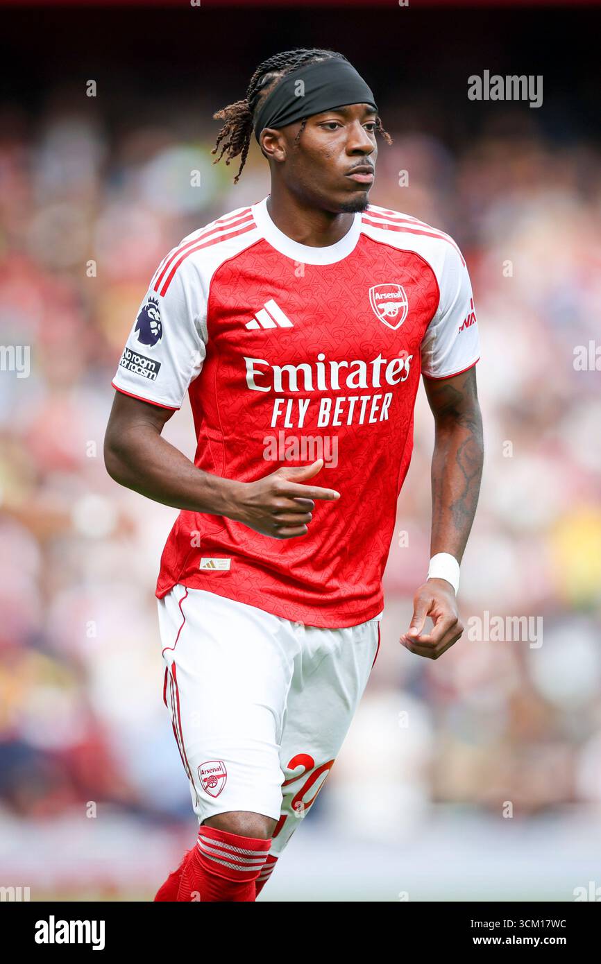 Londres, Royaume-Uni. 13 septembre 2025. L'attaquant de l'arsenal Noni Madueke (20 ans) lors du match de premier League anglais Arsenal FC contre Nottingham Forest FC à l'Emirates Stadium, Londres, Angleterre, Royaume-Uni le 13 septembre 2025 crédit : Phil Duncan/Every second Media crédit : Every second Media/Alamy Live News Banque D'Images