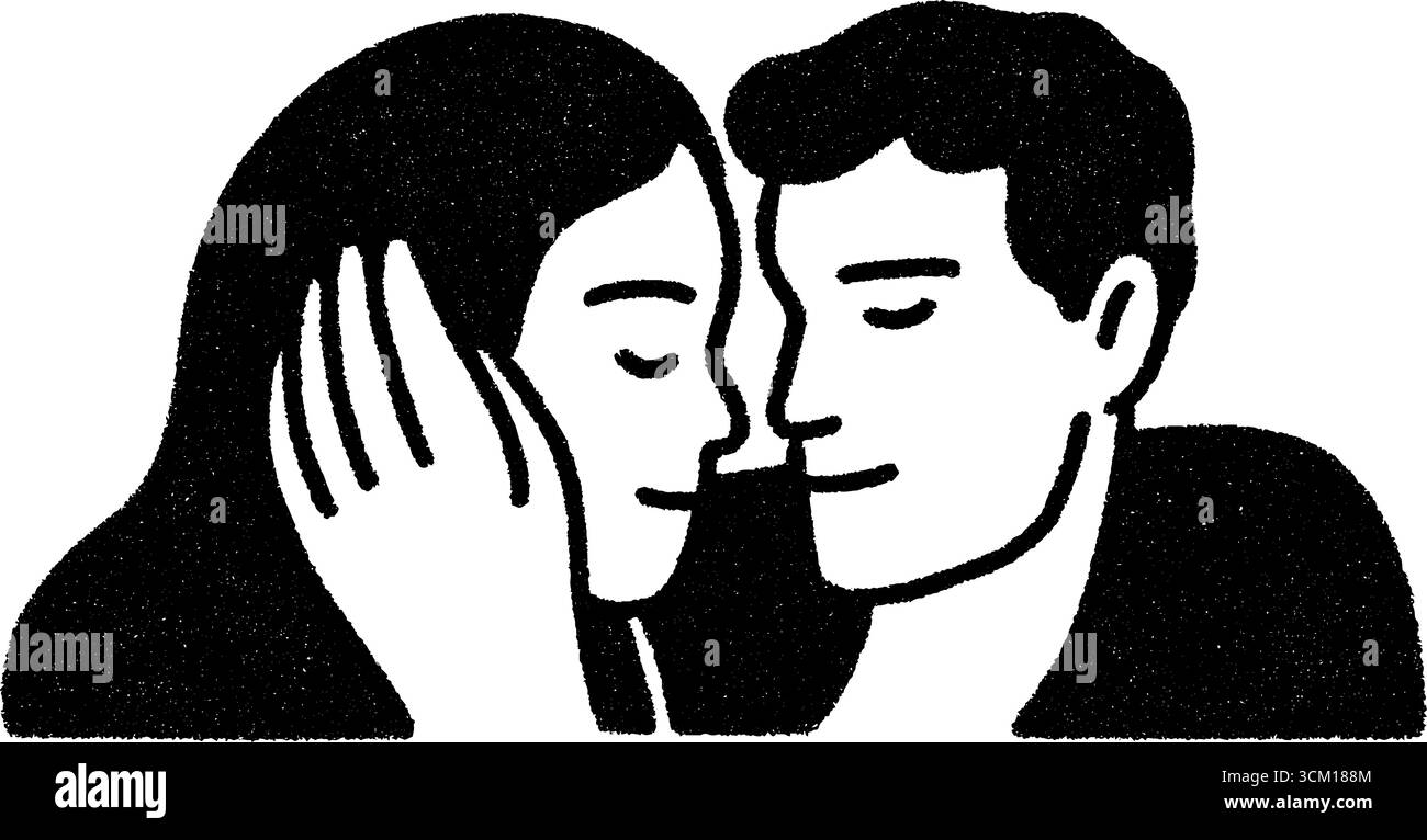 Esquisse de moment tendre d'un couple brossant doucement les cheveux avec la texture dessinée à la main. Illustration de Vecteur