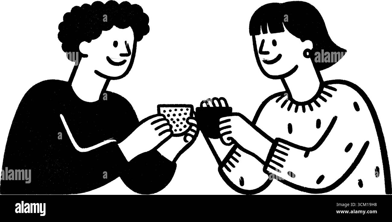 Amitié et créativité - deux amis appréciant l'artisanat fait main ensemble. Illustration de Vecteur