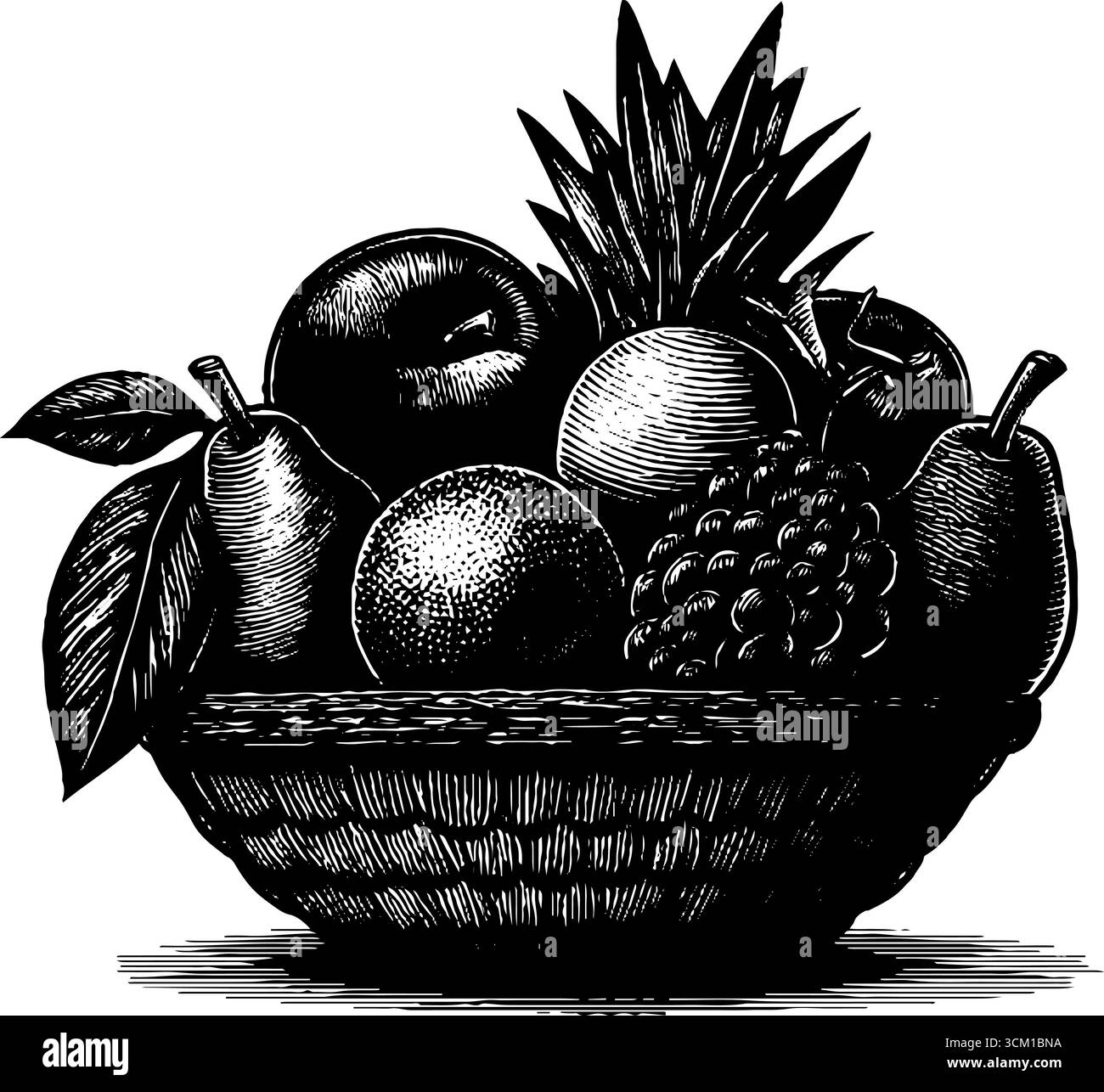 Illustration de panier de fruits gravé vintage pour un design et un décor rétro. Illustration de Vecteur