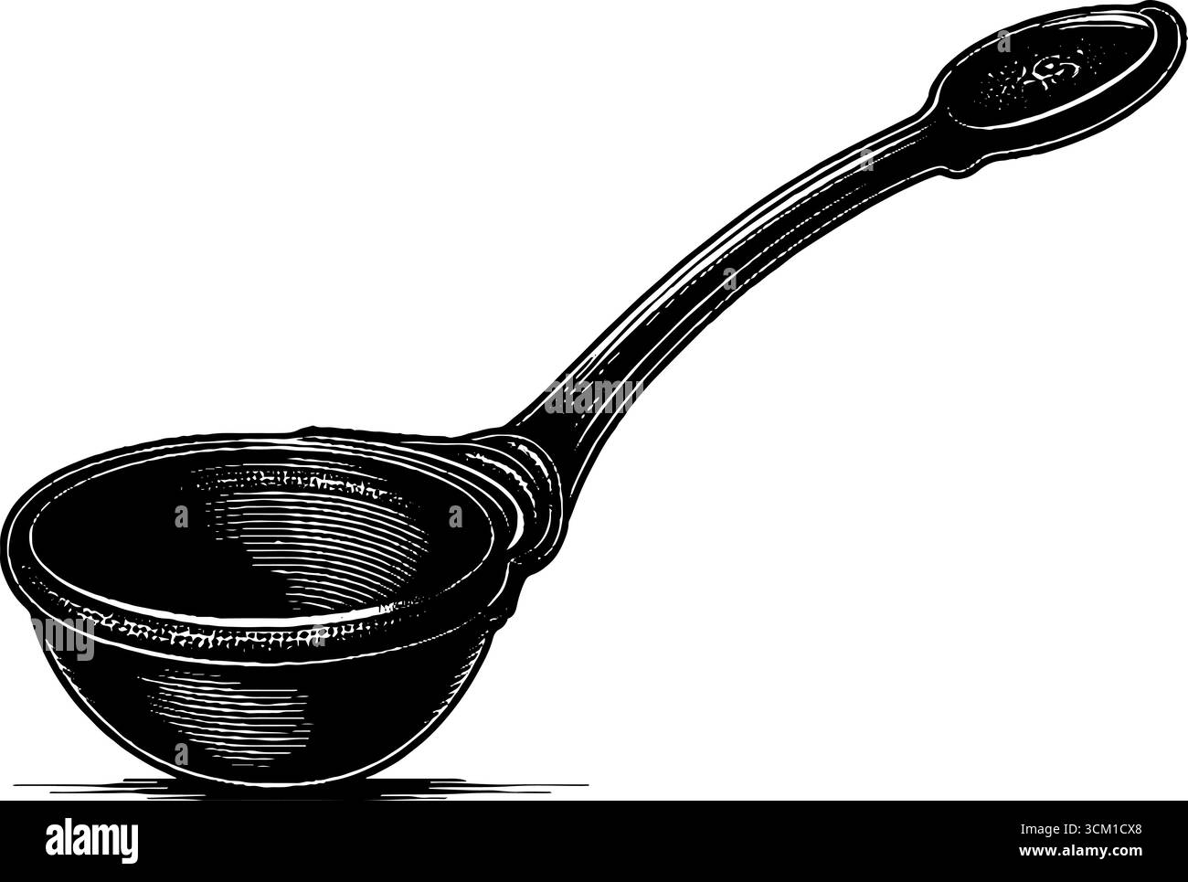 Louche gravée vintage avec design long manche pour décoration de cuisine et culinaire Illustration de Vecteur