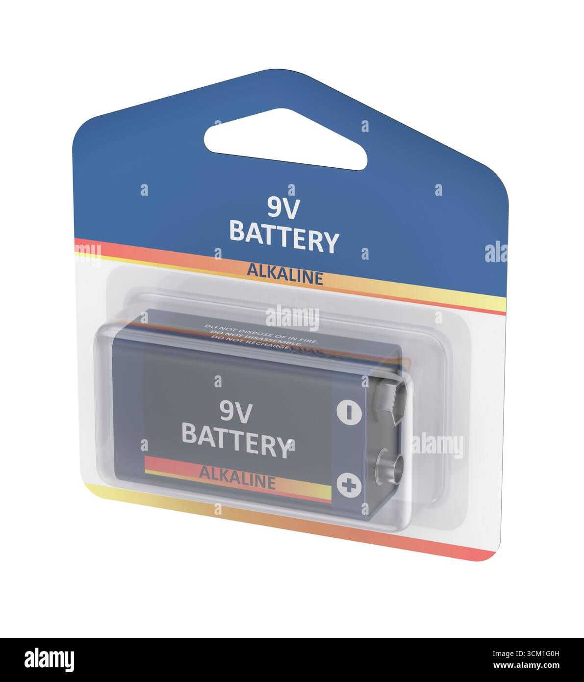 Batterie 9V dans un blister isolé sur fond blanc Banque D'Images