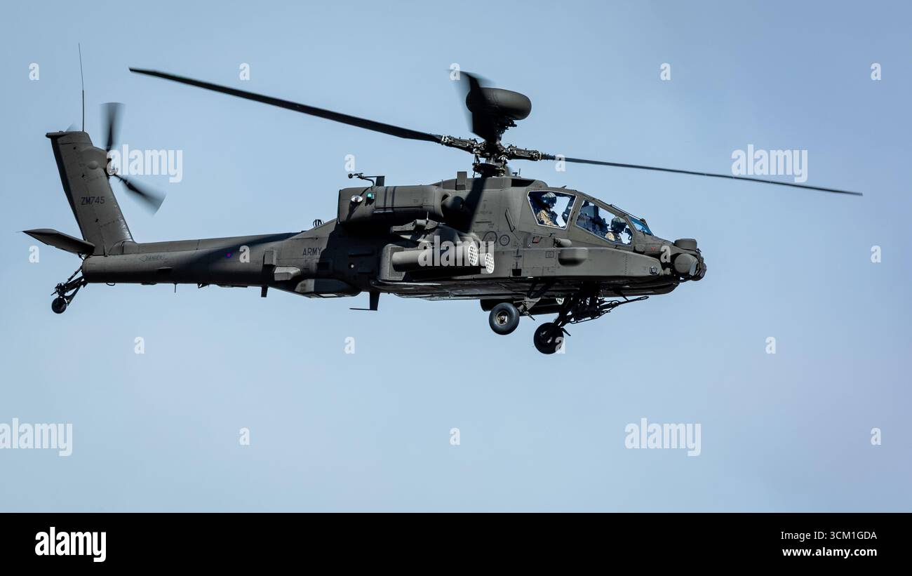 Army Air corps - Boeing AH-64E Apache, aéroporté au Royal International Air Tattoo le 18 juillet 2025. Banque D'Images