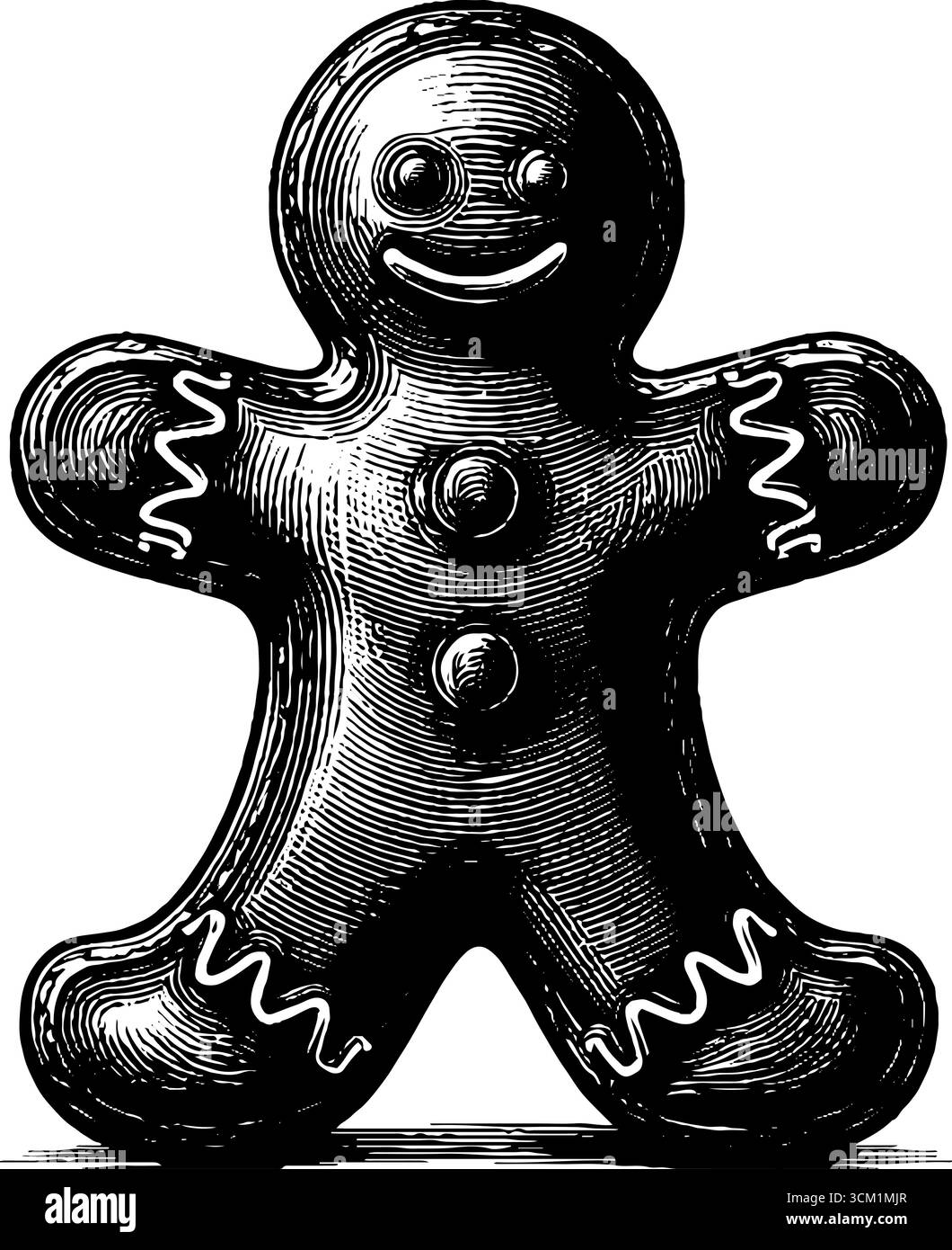 Illustration gravée vintage de conception de vacances de cookie homme en pain d'épices pour cartes et affiches. Illustration de Vecteur