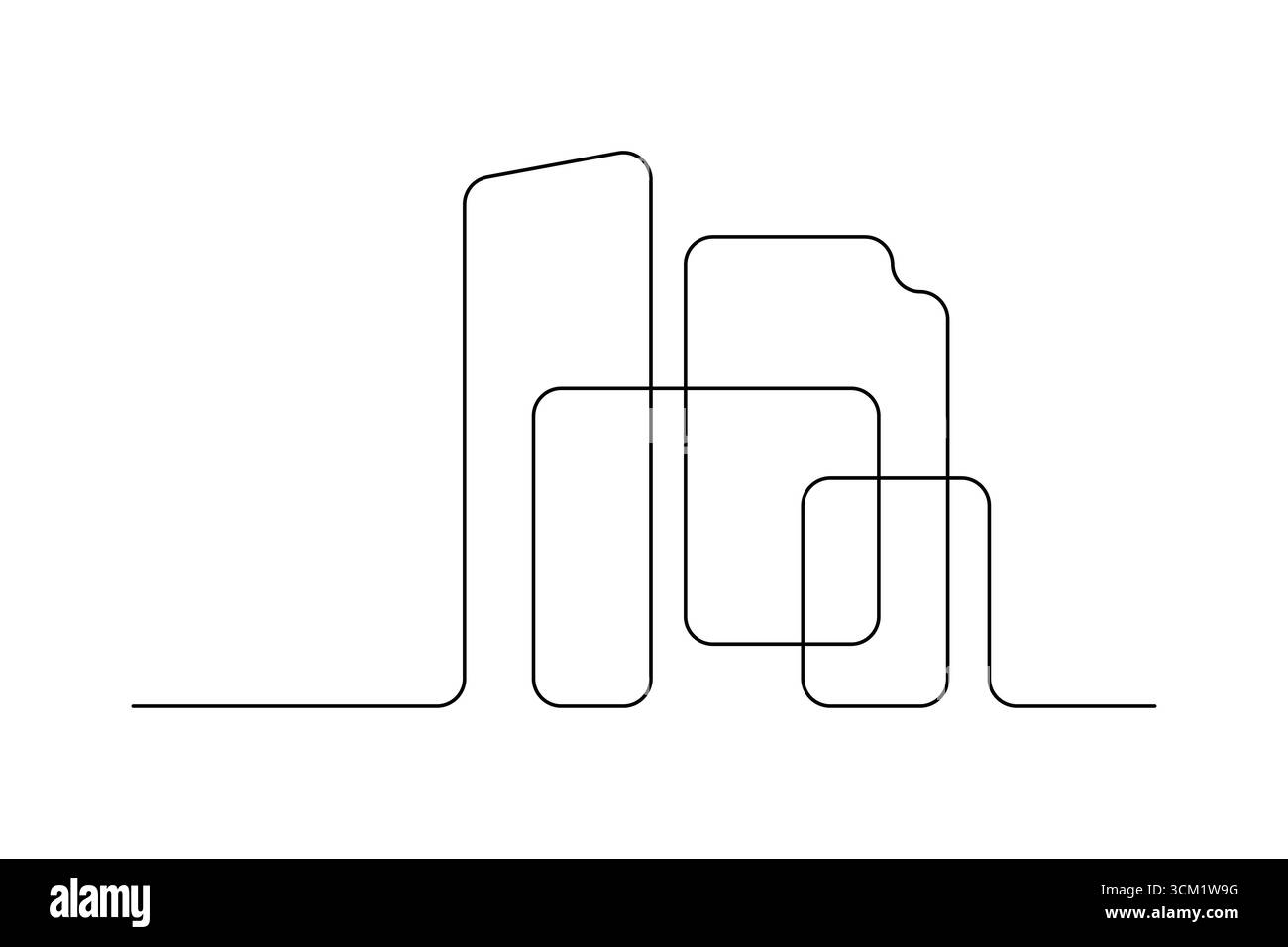 Dessin d'une ligne d'immeuble de bureaux contemporain Illustration de Vecteur