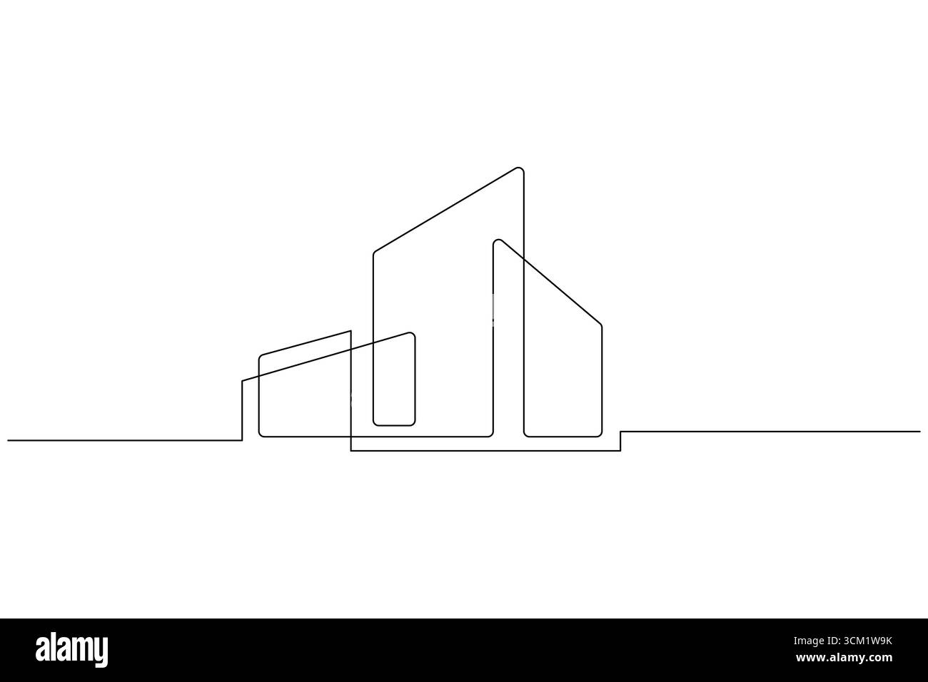 Dessin d'une ligne d'immeuble de bureaux contemporain Illustration de Vecteur