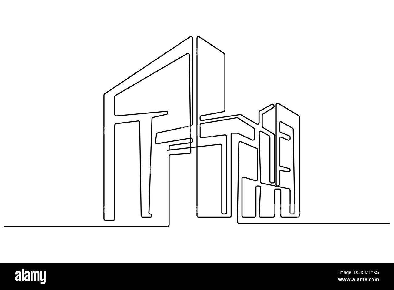 Dessin d'une ligne d'immeuble de bureaux contemporain Illustration de Vecteur