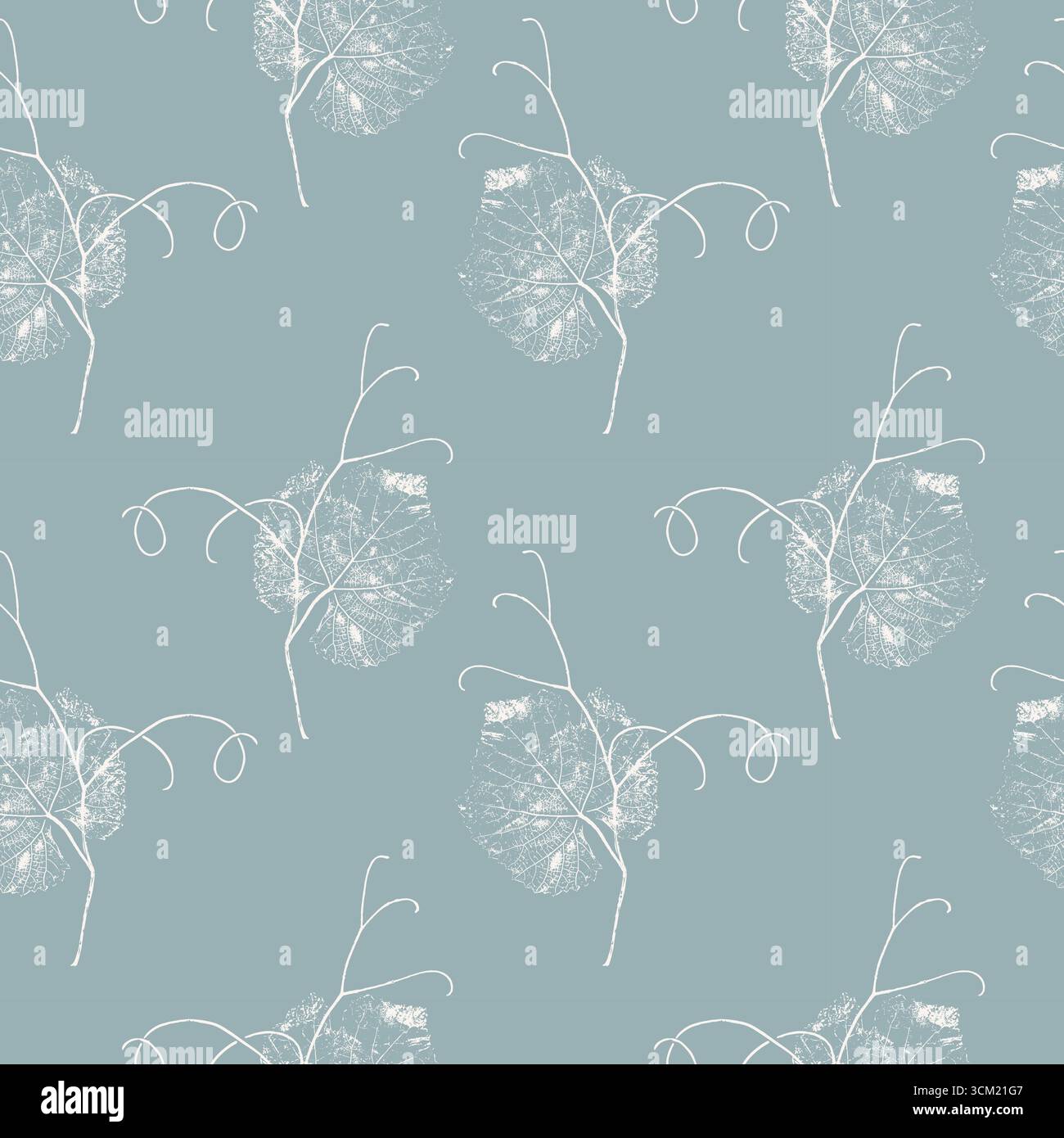 Motif bleu avec imprimé de la vigne, feuilles de raisin avec des vrilles bouclées, tampon botanique sur fond pastel. . Illustration vectorielle Illustration de Vecteur