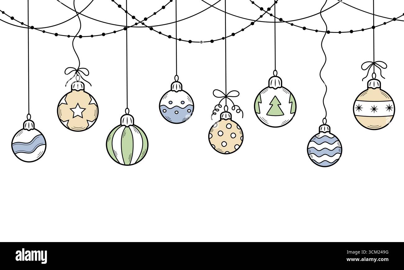 Ensemble de boules de noël dessinées à la main. Éléments pour décorer pour le Noël et le nouvel an dans le style croquis doodle. Illustration vectorielle. Illustration de Vecteur