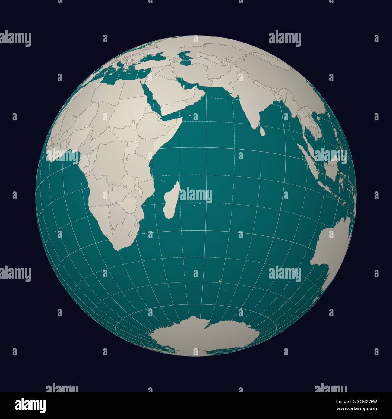 République de Fidji sur la carte Globe centré sur Fidji. Emplacement du pays sur la carte du monde. Palette de couleurs sarcelle menthe pâle. Illustration de Vecteur